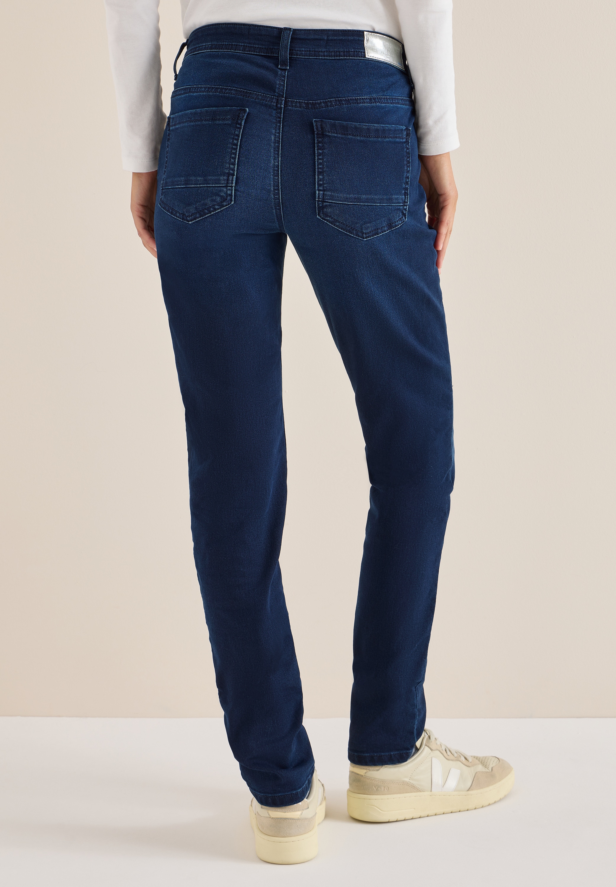 Slim-fit-Jeans CECIL, Damen, Gr. 38, Länge 28, blau schwarz random wash, Jeans, 75% Baumwolle, 23% Polyester, 2% Elasthan, unifarben, lang, Jeans, 5-Pocket-Style Image