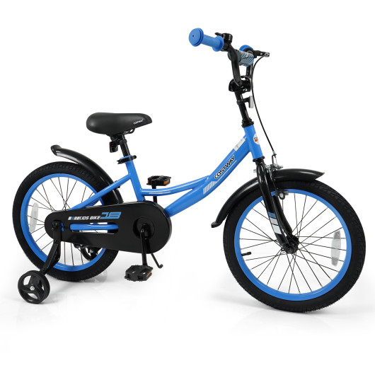 Costway 12/14/16/18 Inches Kids Bike with Removable Training Wheels and Adjustable Seatfor 3-8 Years Old Navy-18 inches