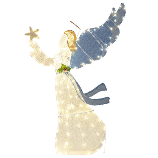 Costway 5 Feet Lighted Angel Christmas Decoration with Wings and Warm LED Lights