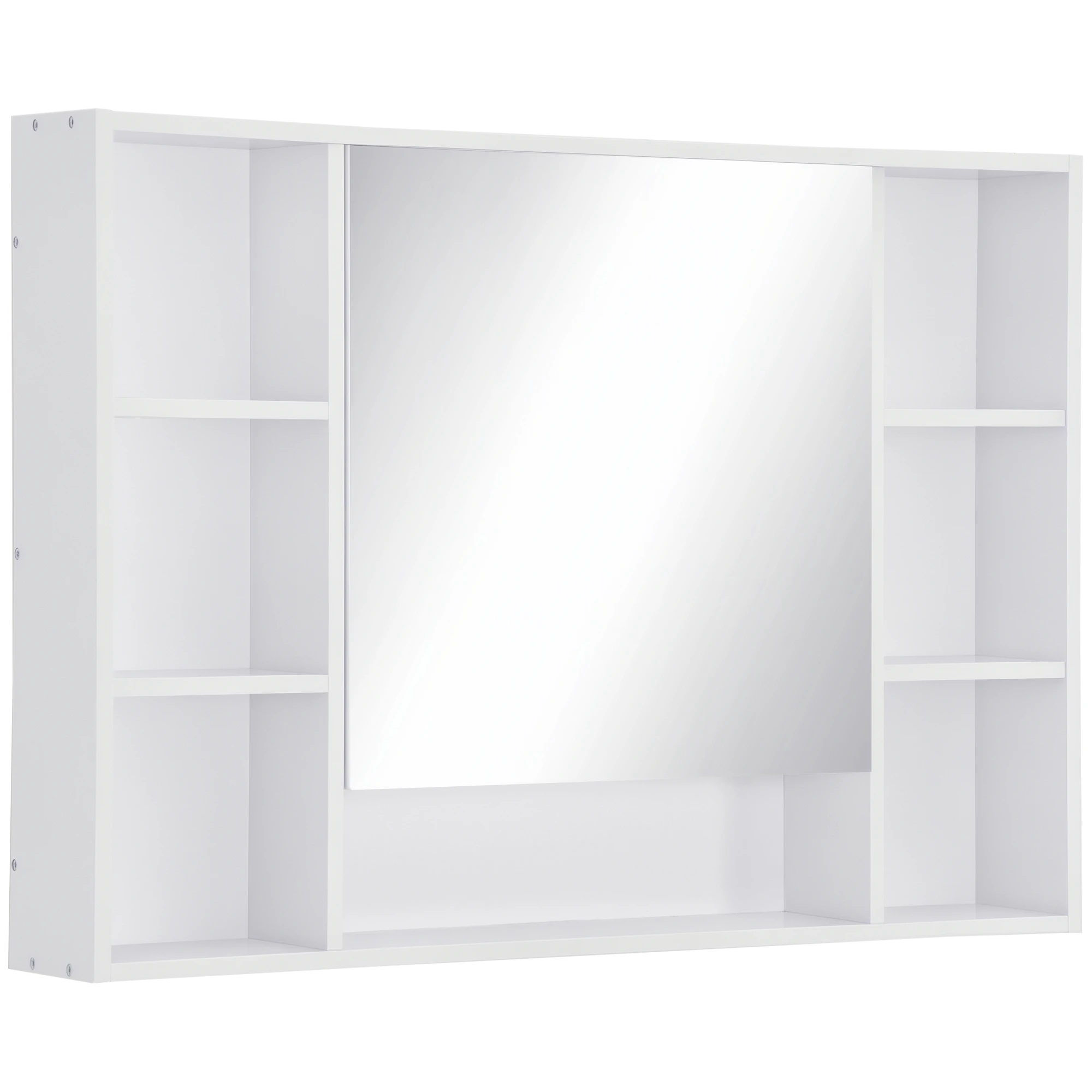 Kleankin Meuble de salle de bain avec miroir Meuble mural Meuble de salle de bain suspendu avec porte étagères ouvertes 100X15X70 cm Blanc