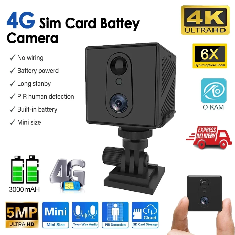4G SIM Karte WiFi 5MP Nachtsicht Überwachung Camcorder Mini Sicherheit Kamera 3000mAh Batterie Low Power Voice Intercom CCTV Cam Image