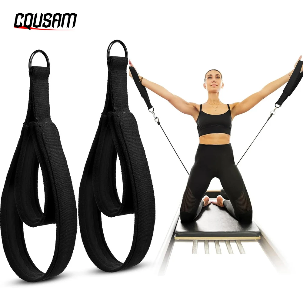 1 Pair Pilates Double Loop Straps for Reformer Fitness D-Ring Straps Handle, Yoga Exercise Accessories for Home Gym Workout