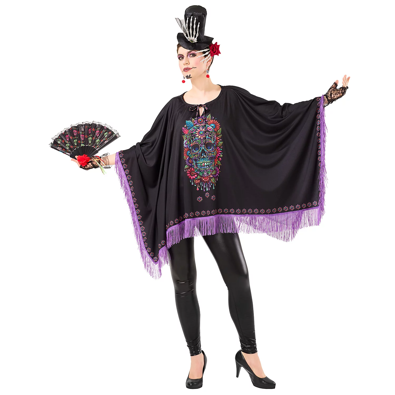 Poncho Día de los muertos, schwarz Image