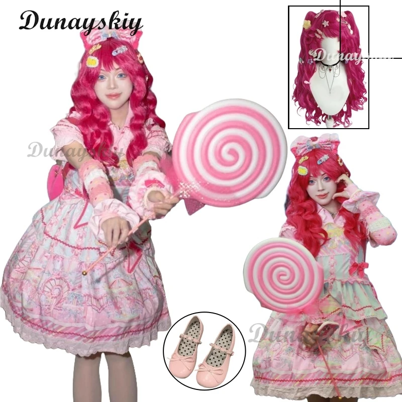 Pinkie Pie Cosplay Kostüme Perücke Schuhe Anime Sweet Lolita Candy Vergnügungspark Kleider Kawaii Dress Up Party Anzüge Jirai Kei