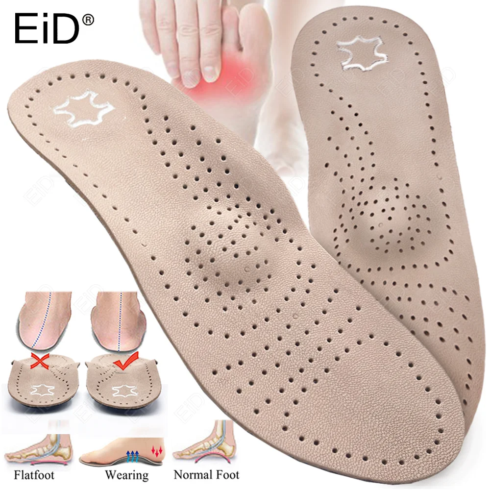 Eid echtes leder ortho pä dische einlegesohle ortho pä dische flache fuß gesundheit sohle pad für schuhe einfügen bogen unterstützung pad für planta rfasziitis Image