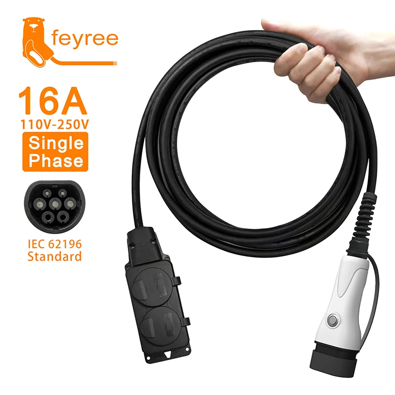 Feyree V2L-Kabel, seitlicher Entladestecker für Elektroautos, EV-Ladegerät, Typ 2, 16 A, mit EU-Buchse, Outdoor-Kraftwerk (verbesserte Version) Image