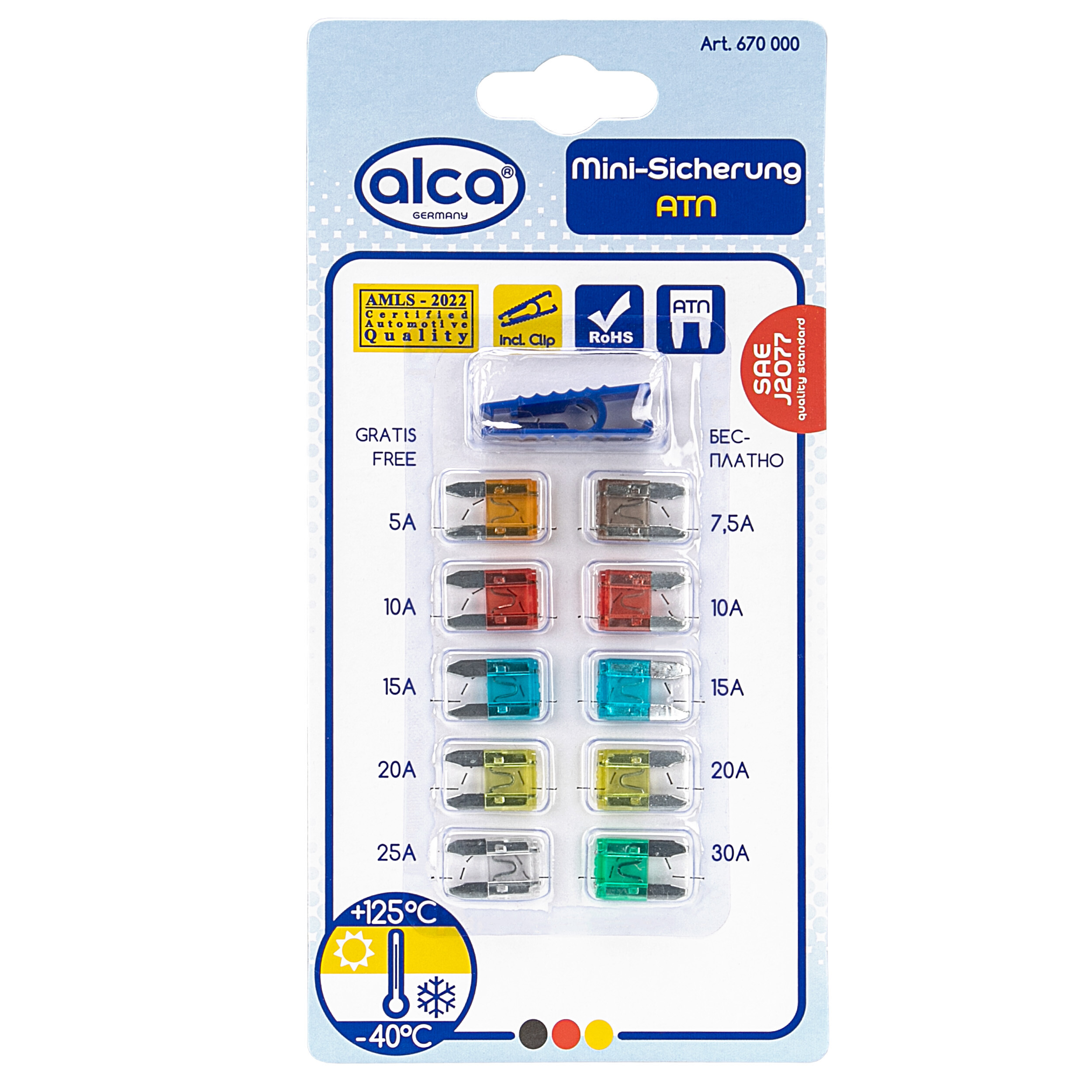ALCA Mini-Sicherungen 5 A - 30 A; 10 St. Blister Sicherung 670000 Image