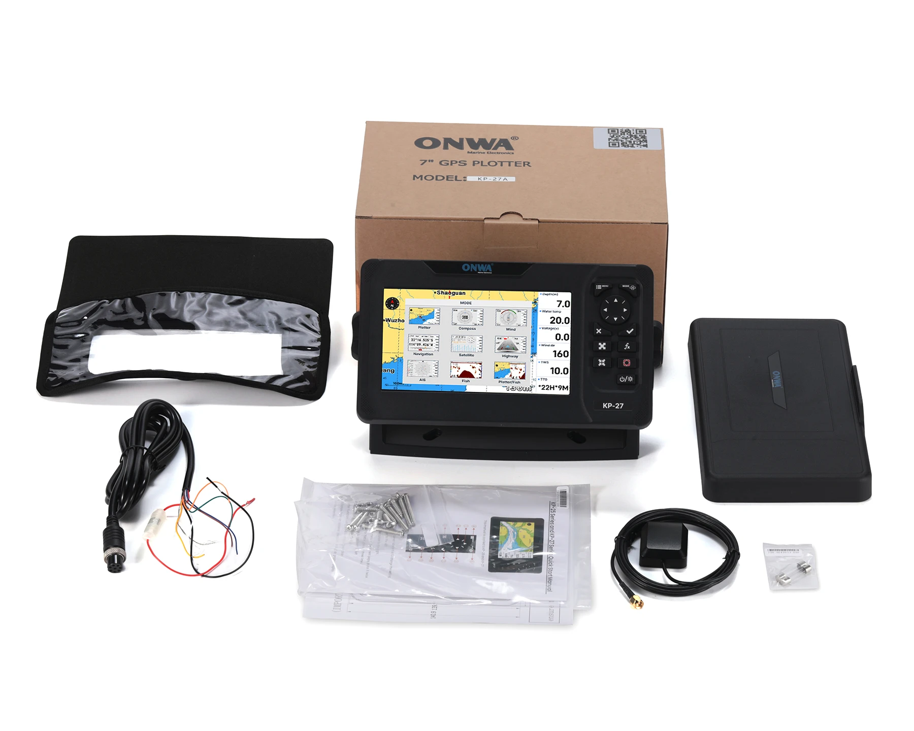 ONWA KP-27A traceur de cartes GPS LCD couleur 7 pouces avec antenne GPS et transpondeur AIS intégré de classe B + Combo navigateur GPS marin