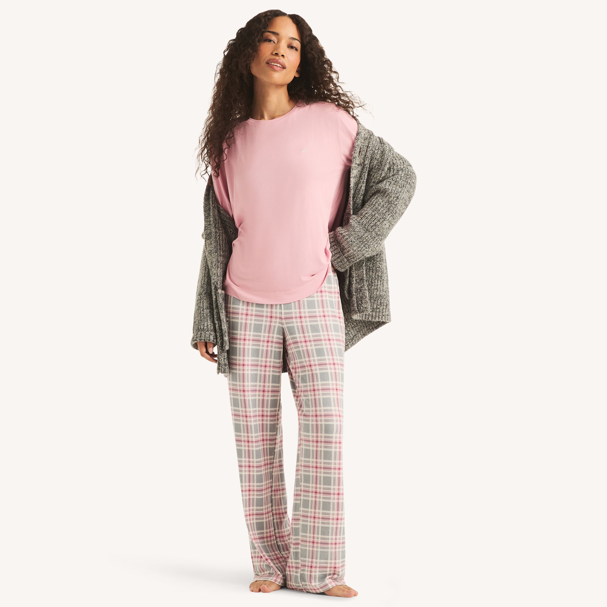 Nautica Women's Plaid Pajama Pant Set 060 (Grey Heather), M