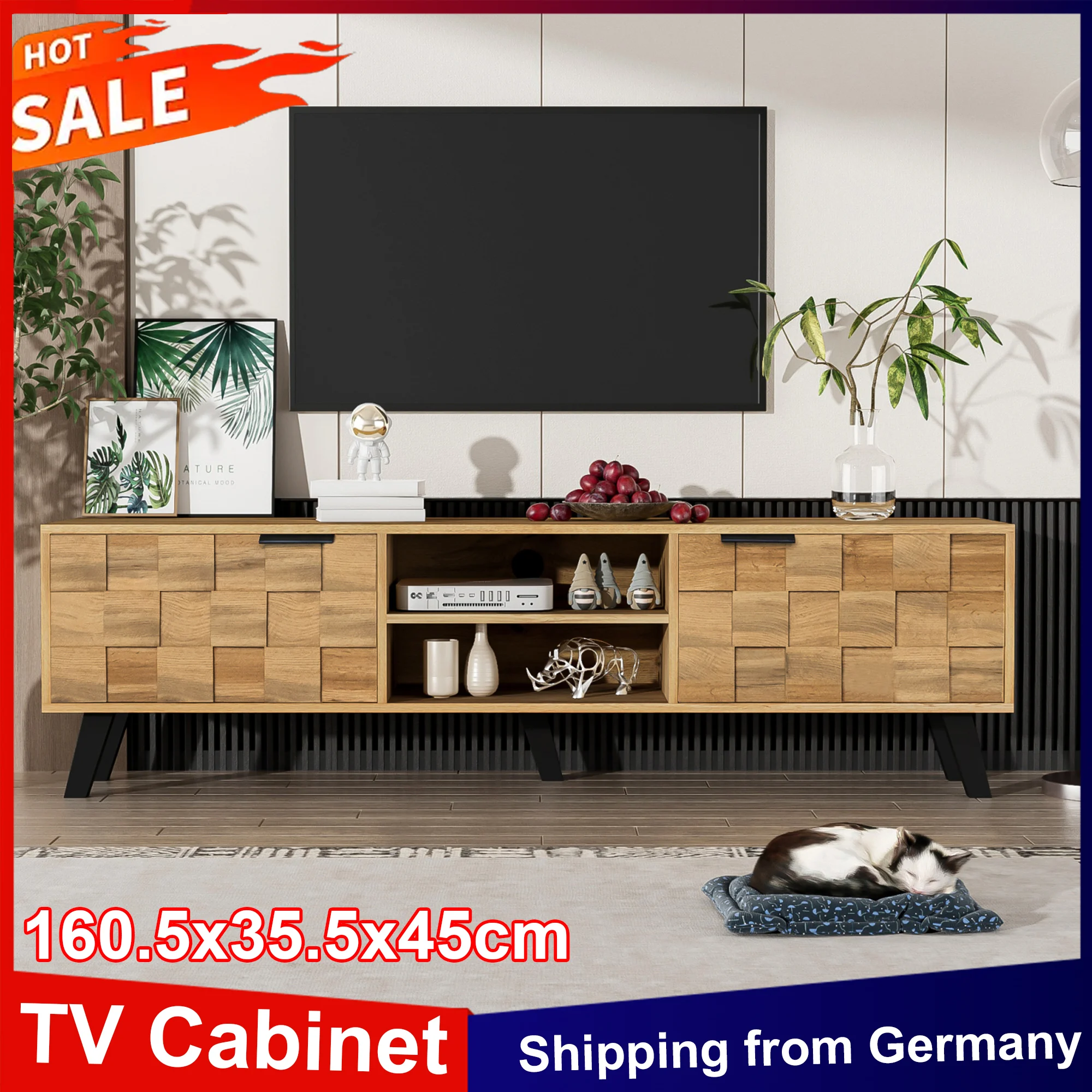 Anajqaqia Meuble TV moderne 16,5 x 35,5 x 45 cm avec 2 portes et 2 compartiments ouverts, meuble TV, meuble TV pour chambre à coucher, salon