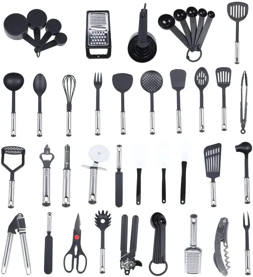 40 pièces ustensiles de cuisine en acier inoxydable ensemble d'ustensiles de cuisine en Nylon ustensiles de cuisine pour la cuisine cuisson mélange cuisine cuisson