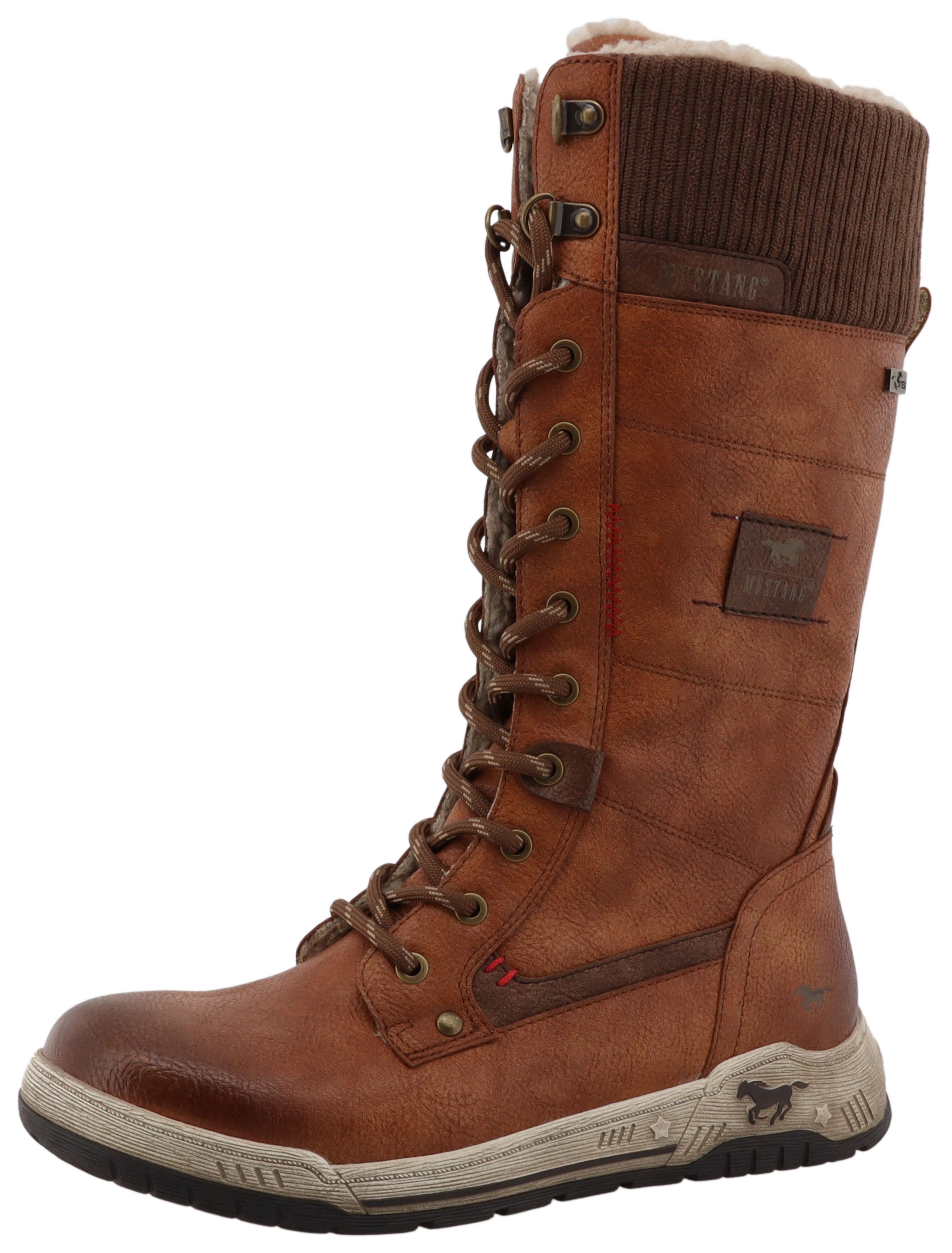 Winterstiefel MUSTANG SHOES "Ihana", Damen, Gr. 38, Normalschaft, braun (cognac), Lederimitat, Textil, used, Schuhe Winterstiefel, Winterboots, Snowboot mit TEX-Membrane