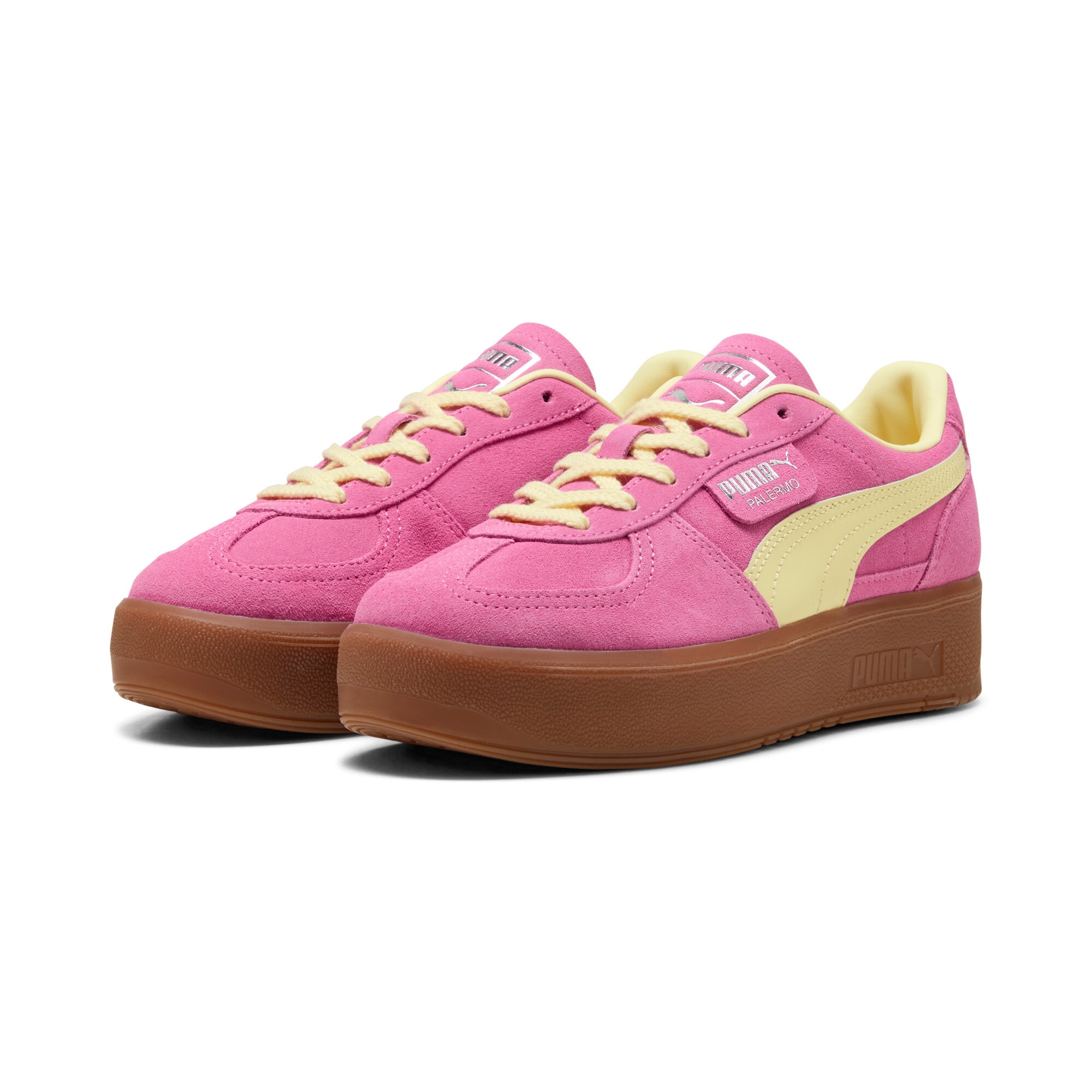 Sneaker PUMA "PALERMO ELEVATA WNS", Damen, Gr. 40,5, posie pink, gold moon, Leder, mehrfarbig, Schuhe Sneaker