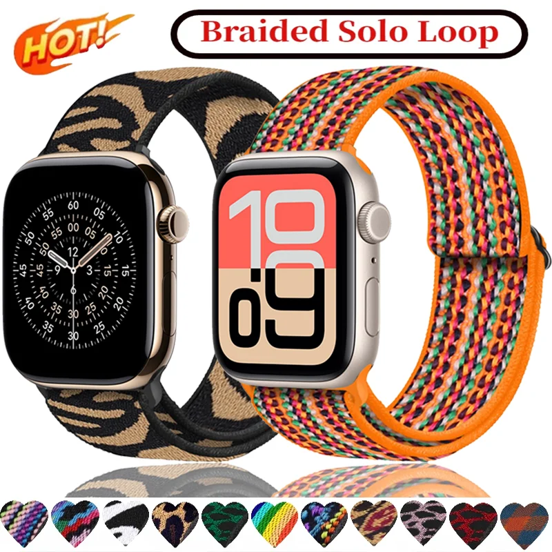 Geflochtenes Solo-Loop-Armband für Apple Watch Ultra 2, 11, 10, 9, 8, 7, 49/46/45/41 mm, verstellbares Nylon-Armband, iWatch 6 5 4 SE 44 mm, 40/42 mm Image