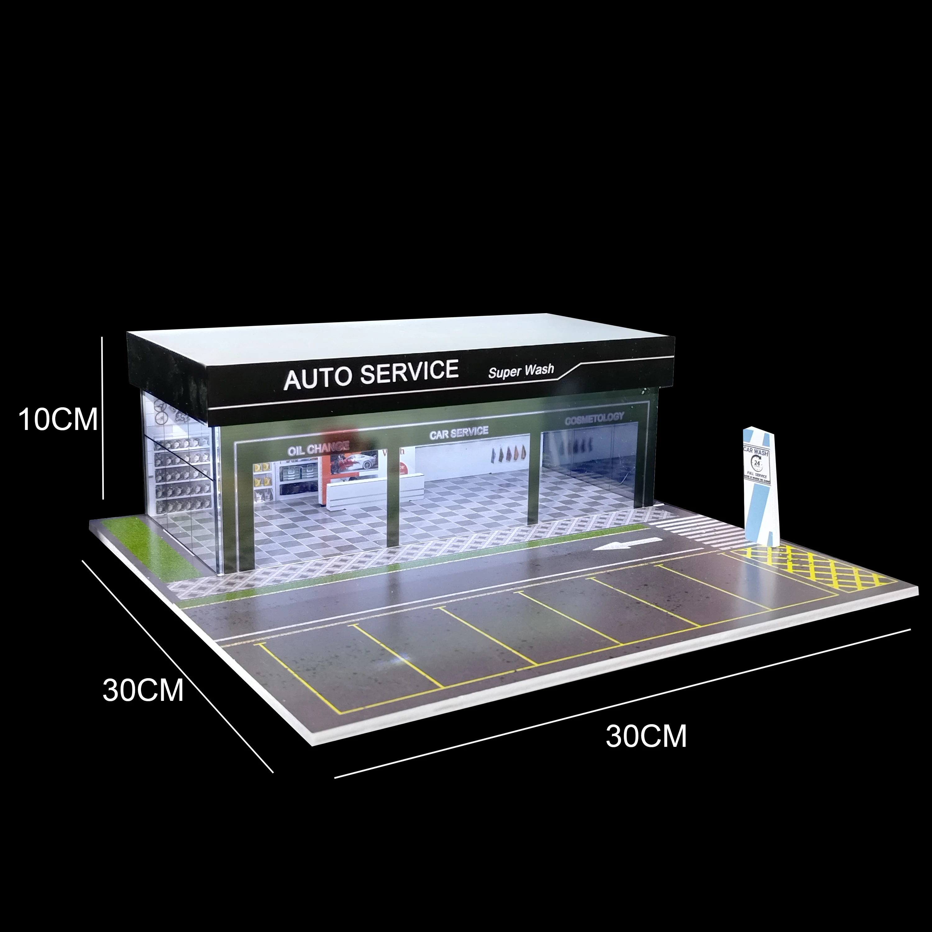 LED-Auto-Garage-Diorama-Miniaturmodelle im Maßstab 1:64, mit USB-Leuchten, Multi-Szenen-Vitrine für Hot Wheels Matchbox-Modellautos