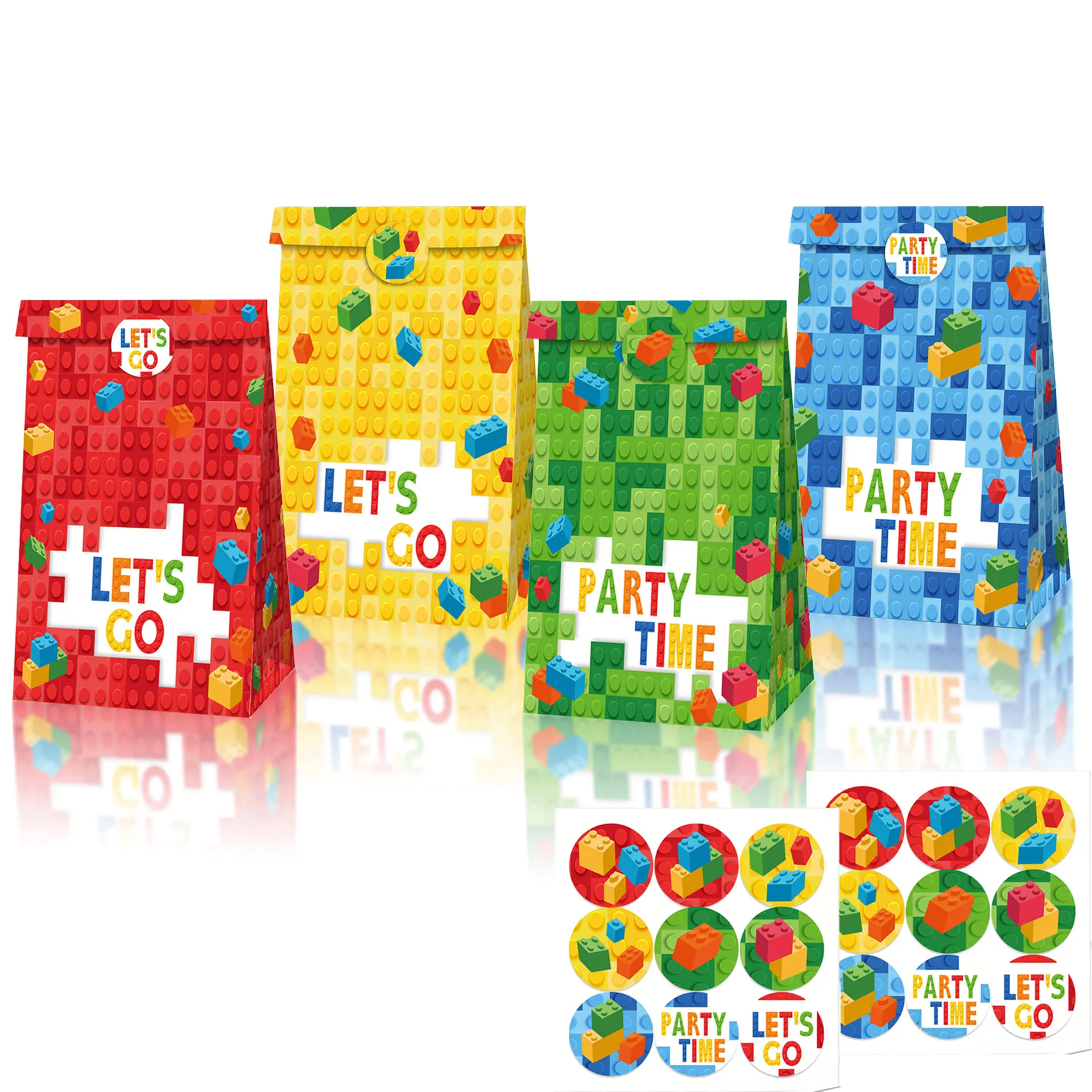 Baustein Geschenktüten und Aufkleber Ziegel Süßigkeiten Leckerli Taschen Goodie Geschenktüte für Kinder Geburtstag Bausteine Partybevorzugungen Tasche Image