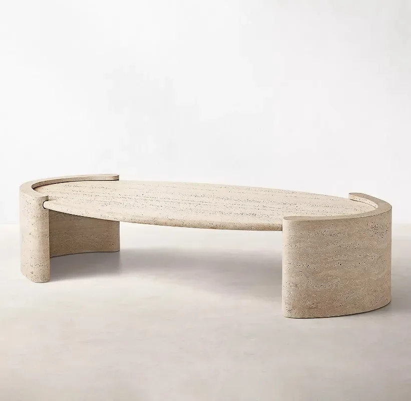 145 x 81 x 38 cm/175 x 92 x 38 cm Ellipse Marmor Couchtisch Wohnzimmer Naturmarmor Stein Travertin Cardin ovale Tische Möbel
