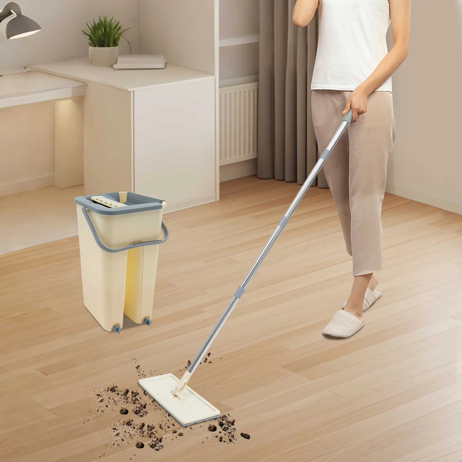 Mopp-Set mit Eimer, Bodenwischer-Set, 360 Mopp + 10 Mikrofaser-Pads, Reinigungsklappen Image