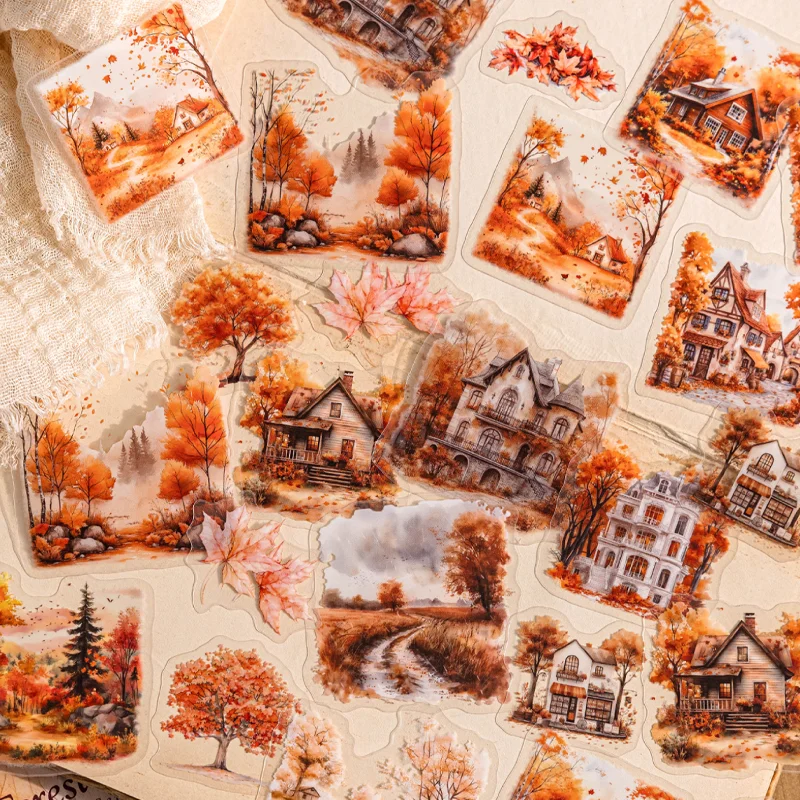 Mr. Paper Herbst-Landschaftsaufkleber, 30 Blatt/Packung, Baumblätter, orangefarbene Aufkleber, Heimhandbücher, mobile DIY-Dekoration, Geschenke, Freund Image