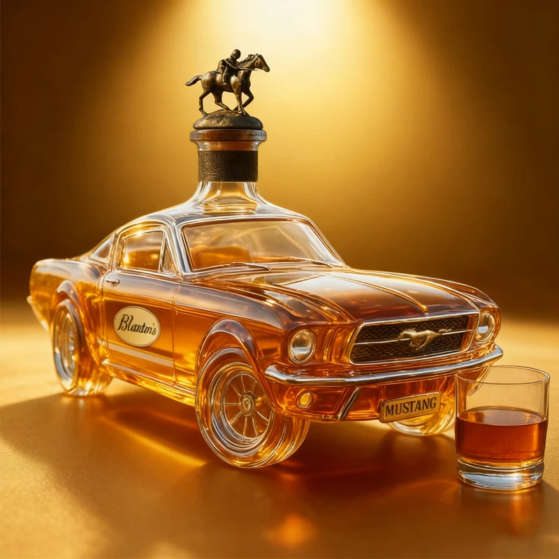 Neue Mustang-Whiskyflasche im modernen Stil mit transparentem und modischem kreativem Aufbewahrungsbehälter aus Borosilikatglas Image