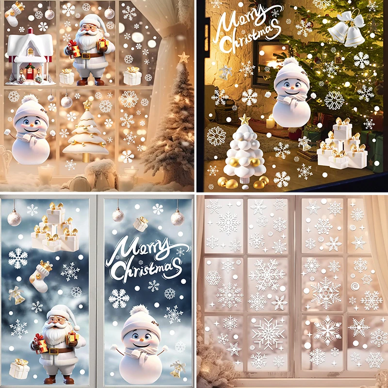 Weihnachten Weihnachtsmann Schneemann Schneeflocke Wandaufkleber Glasfenster Aufkleber Dekoration Home Room Decor Elektrostatische Wandtattoos