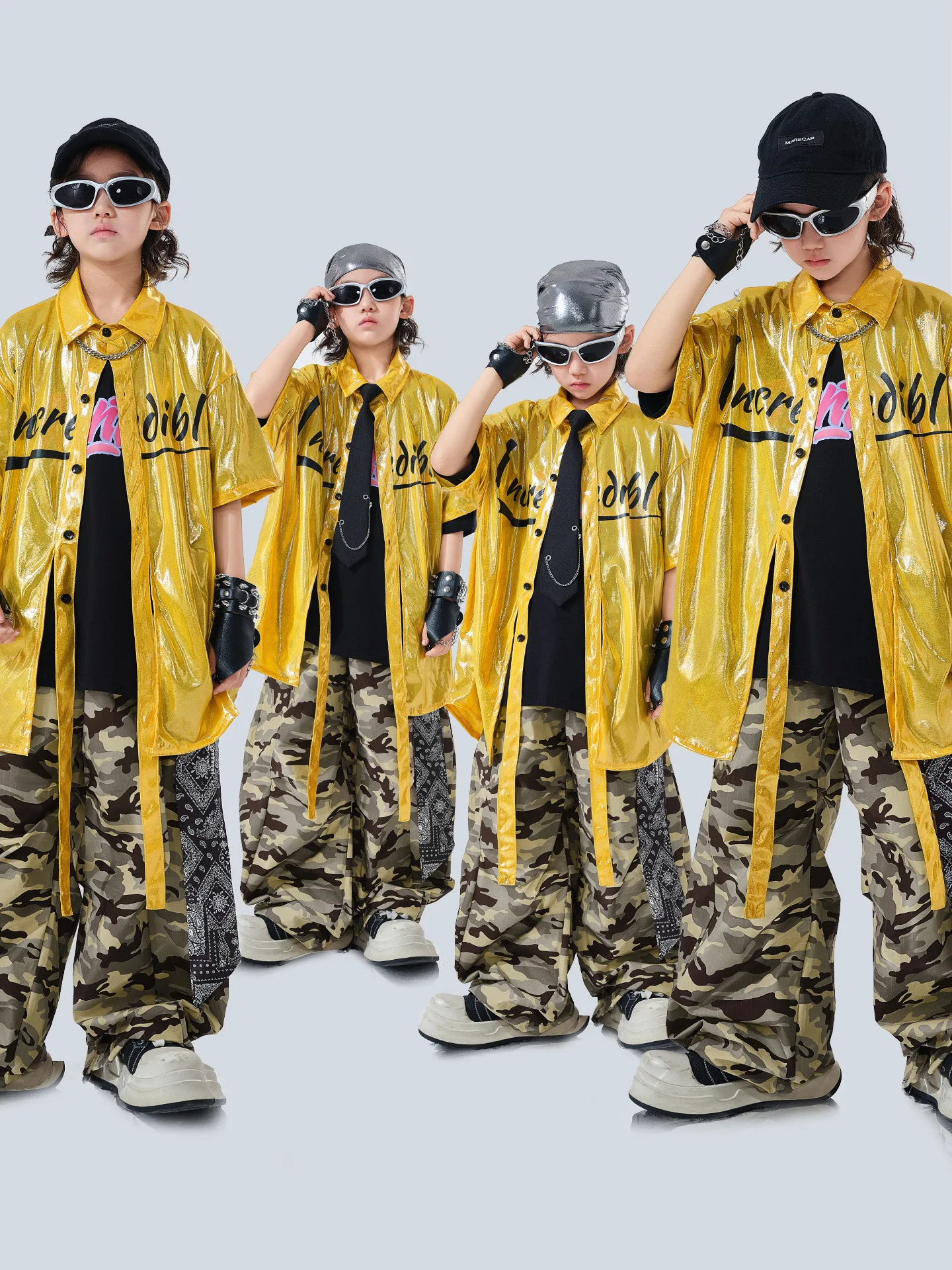 Hip Hop Jungen Helle Glänzende Hemd Camouflage Hosen Mädchen K-pop Streetwear Kinder Street Dance Kostüme Kinder Jazz Kleidung Sets