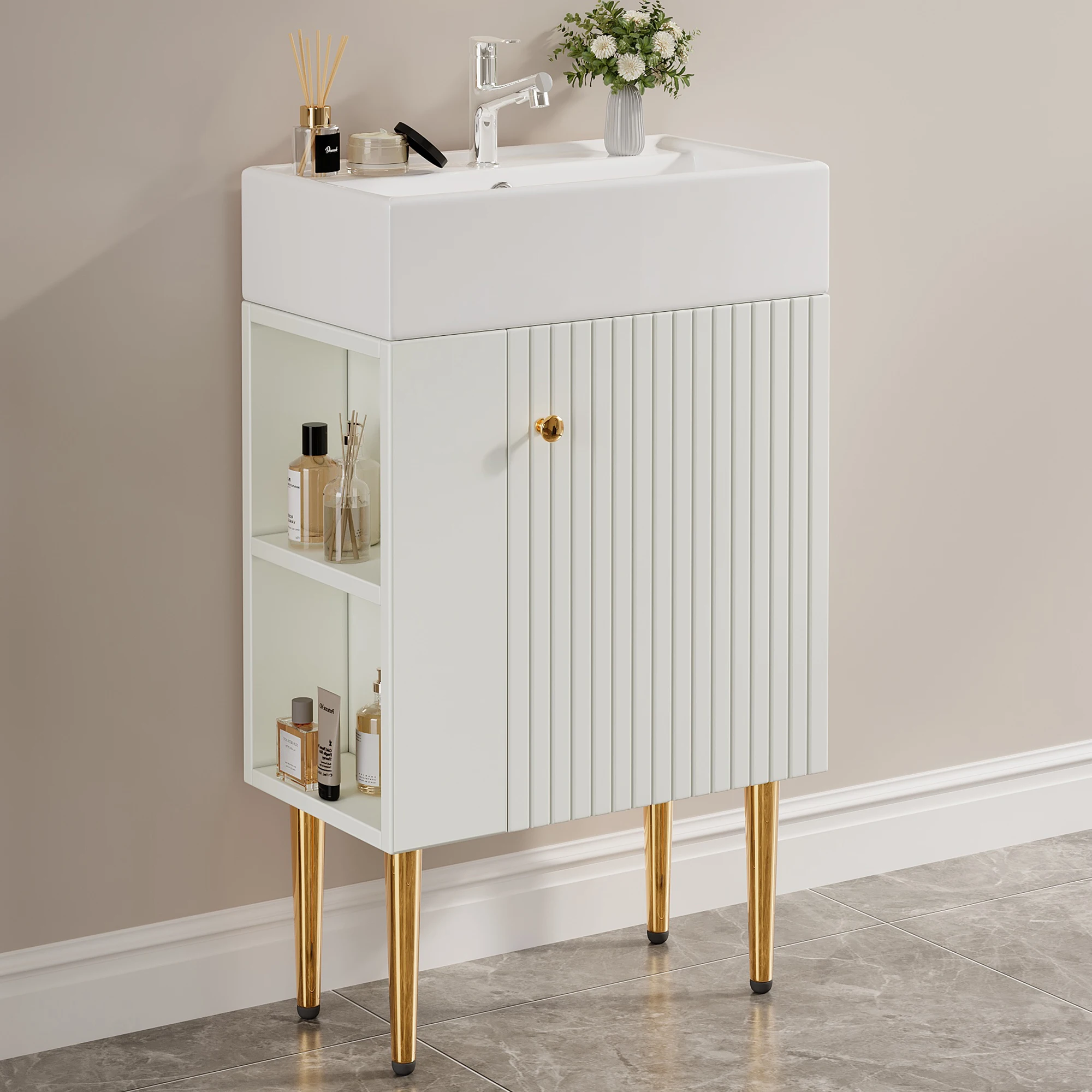Mobile bagno lavabo con mobile Vanity 55 cm, mobile lavabo, mobile bagno per piccoli ospiti, bianco o grigio