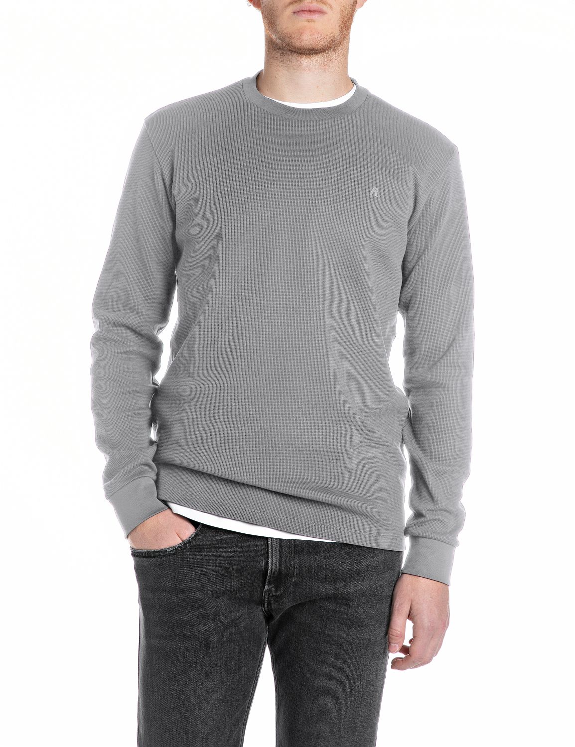 Longsleeve REPLAY, Herren, Gr. XXL, lead grau, Strick, Obermaterial: 100% Baumwolle, unifarben, regular fit normal, Rundhals, breiter Bund, Shirts, Regular Fit, Rundhalsform Image