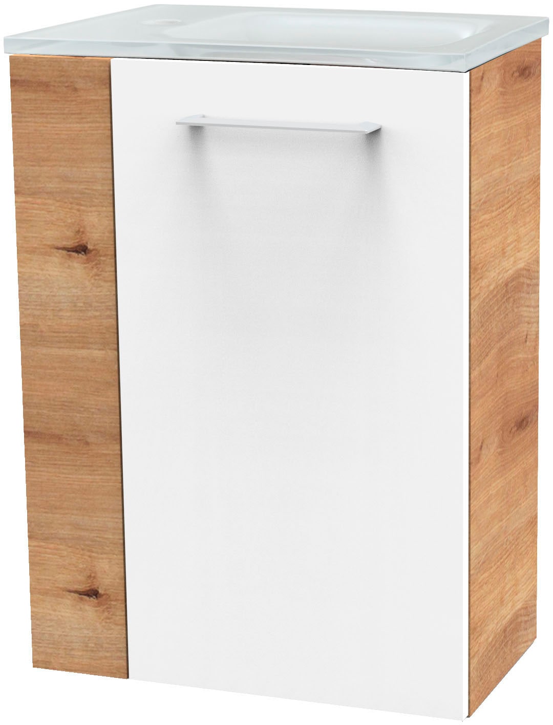 Waschtisch FACKELMANN "SBC", braun (braun, weiß, braun, ast, eiche optik), B:45cm H:61,5cm T:25cm, Glas, Holzwerkstoff, Waschtische, bestehend aus Becken und Unterbau, Breite ca. 45 cm Image
