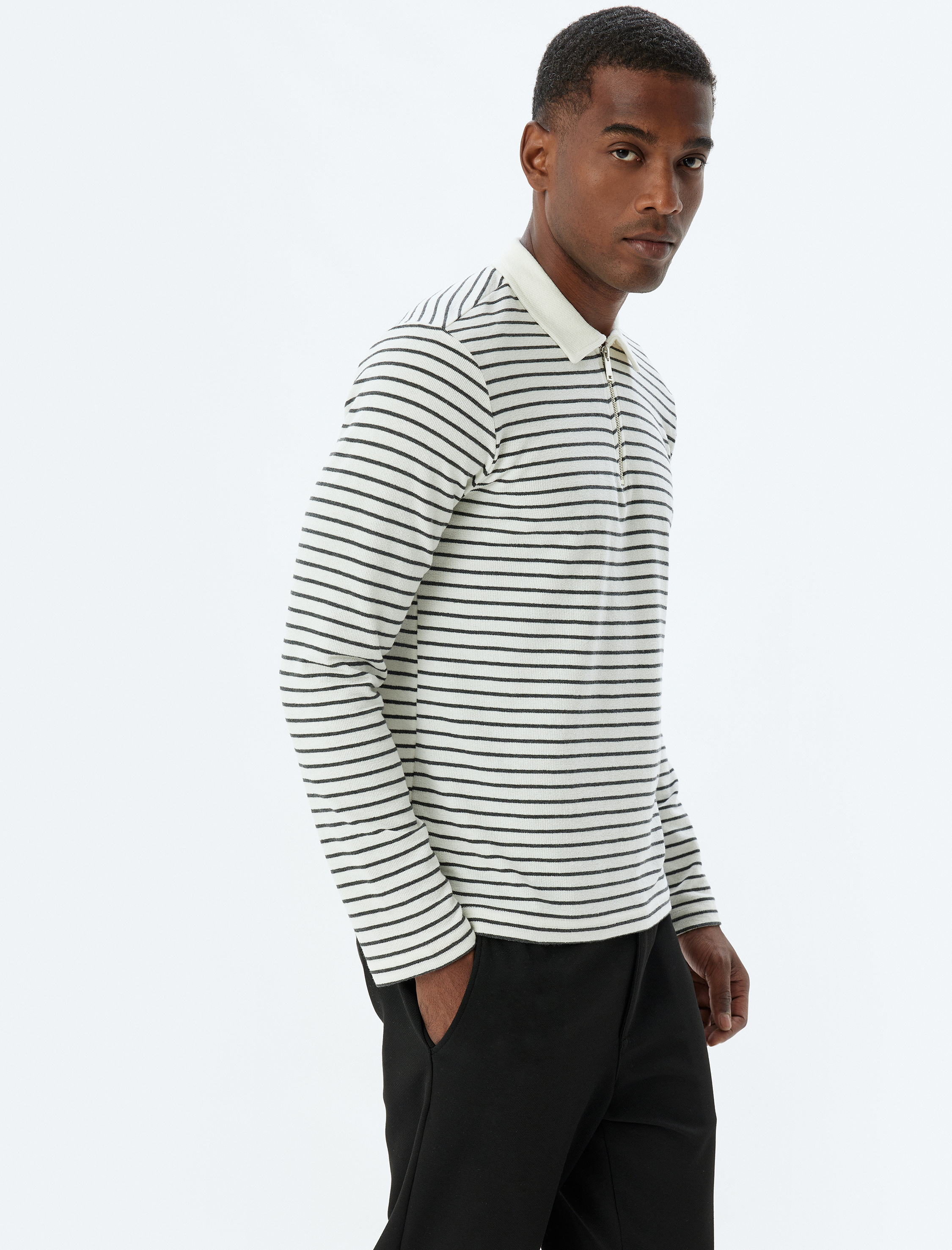 Koton Sweater Halbreißverschluss Gestreift Sweater Image