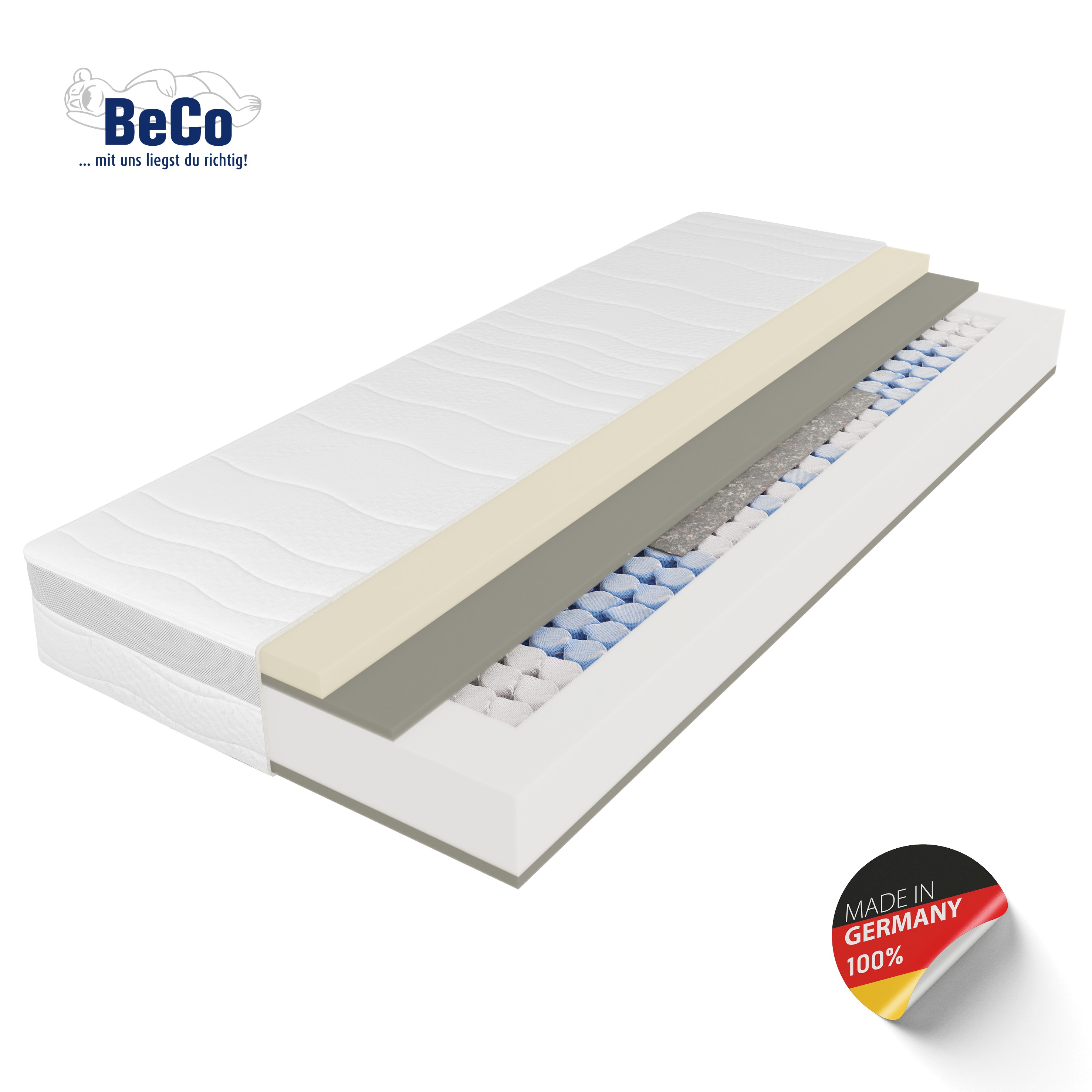 Taschenfederkernmatratze BECO "Feel Like Latex ONE TFK, Matratze 90x200 cm, 140x200 cm und mehr", weiß, B:80cm H:21cm L:200cm, Bezug: 100% Polyester. Steppfüllung: 100% Polyester, Matratzen, Punktelastische Matratze mit stabilem Federkern, atmungsaktiv Image