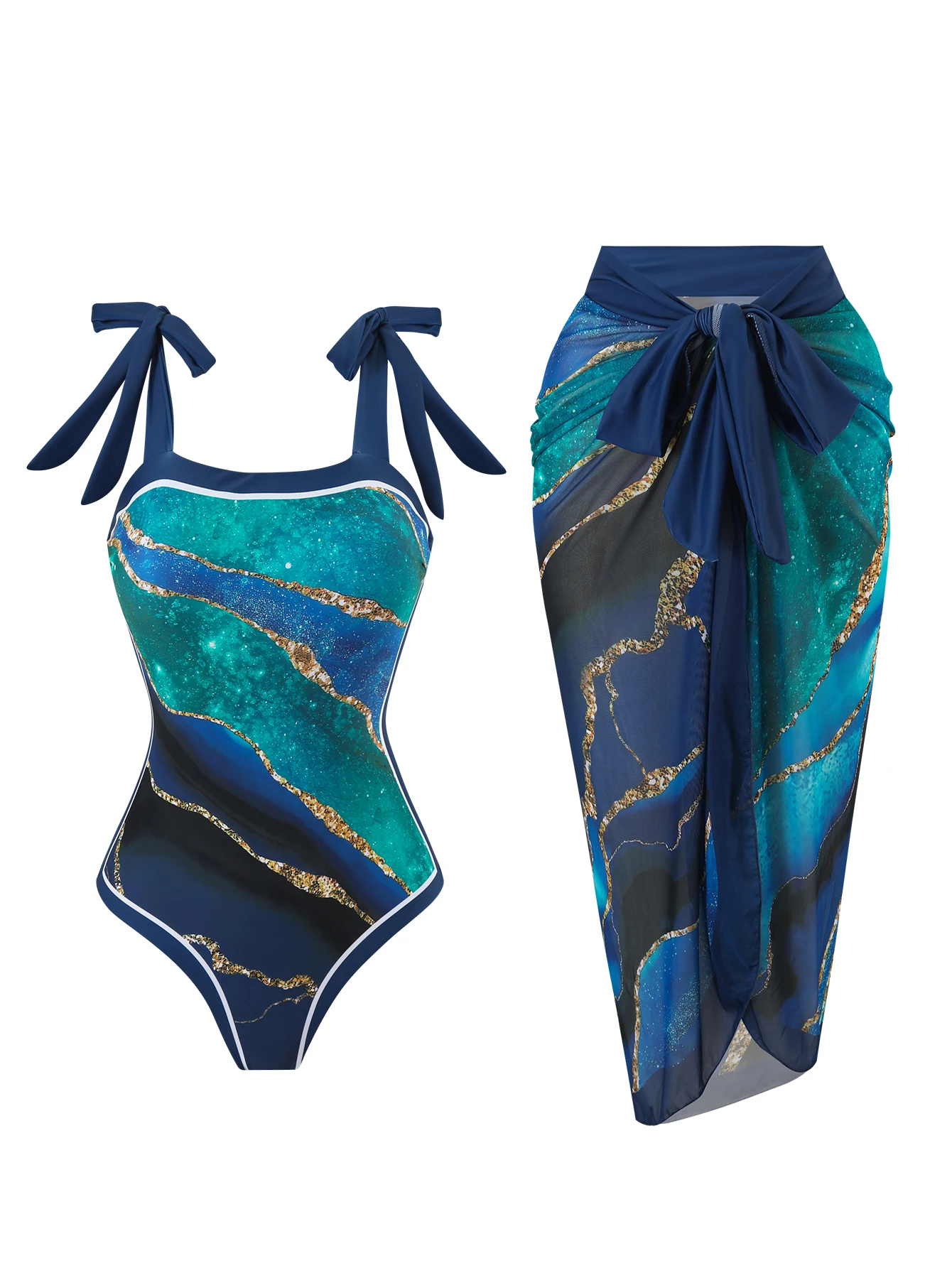 Summer New Custom-Made Digital Printed One-Piece Bikini Swimsuit for Women Conservative Sun Protection One-Piece Gauze Skirt 2-P