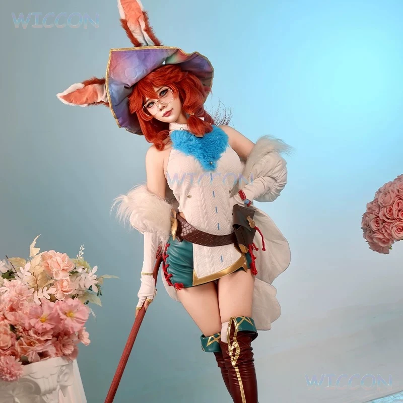 ‌‌‌‌‌‌‌‌‌‌‌‌Lol LOL Spirit Blossom Alora Cosplay Costume Bunny Girl Outfit Anime Game Cute Pink White Dress Long ‌