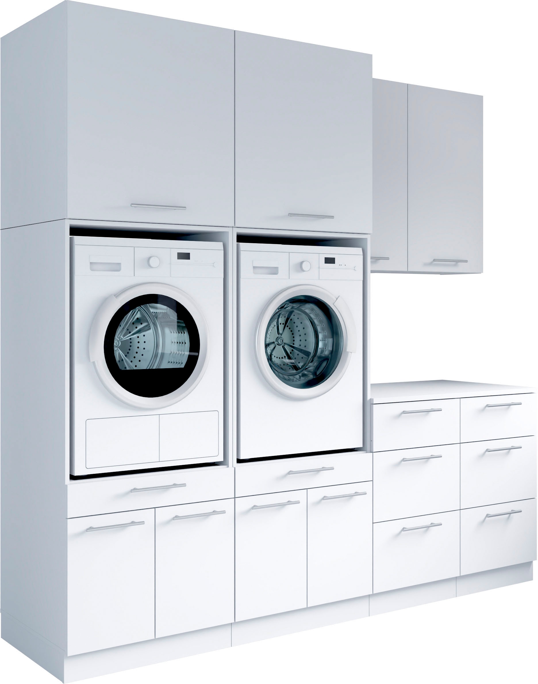 Mehrzweckschrank-Set LAUNDREEZY "Laundreezy, 8-tlg. Mehrzweckschrank-Set B/H/T 238/238/68 cm", weiß matt, B:236cm H:238cm T:68cm, Holzwerkstoff, Kastenmöbel-Sets, Breite 238 cm, Soft-Close-Funktion für Türen Image