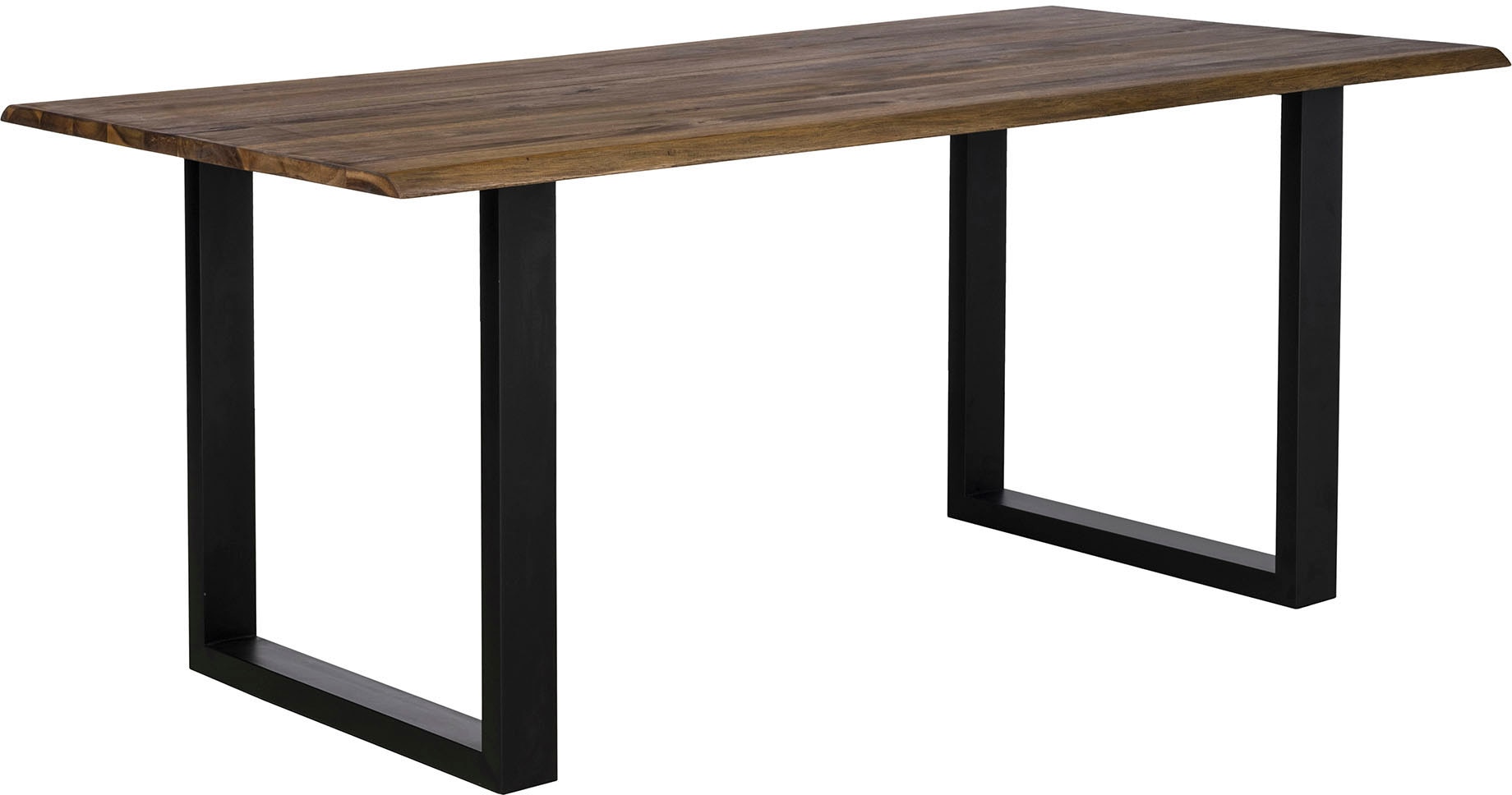 Esstisch SALESFEVER "Design Esstisch für stilvolles Ambiente", braun (nussbaum, schwarz, nussbaum), B:120cm H:75cm T:80cm, Akazie Massivholz, Metall, Tische, mit echter Baumkante