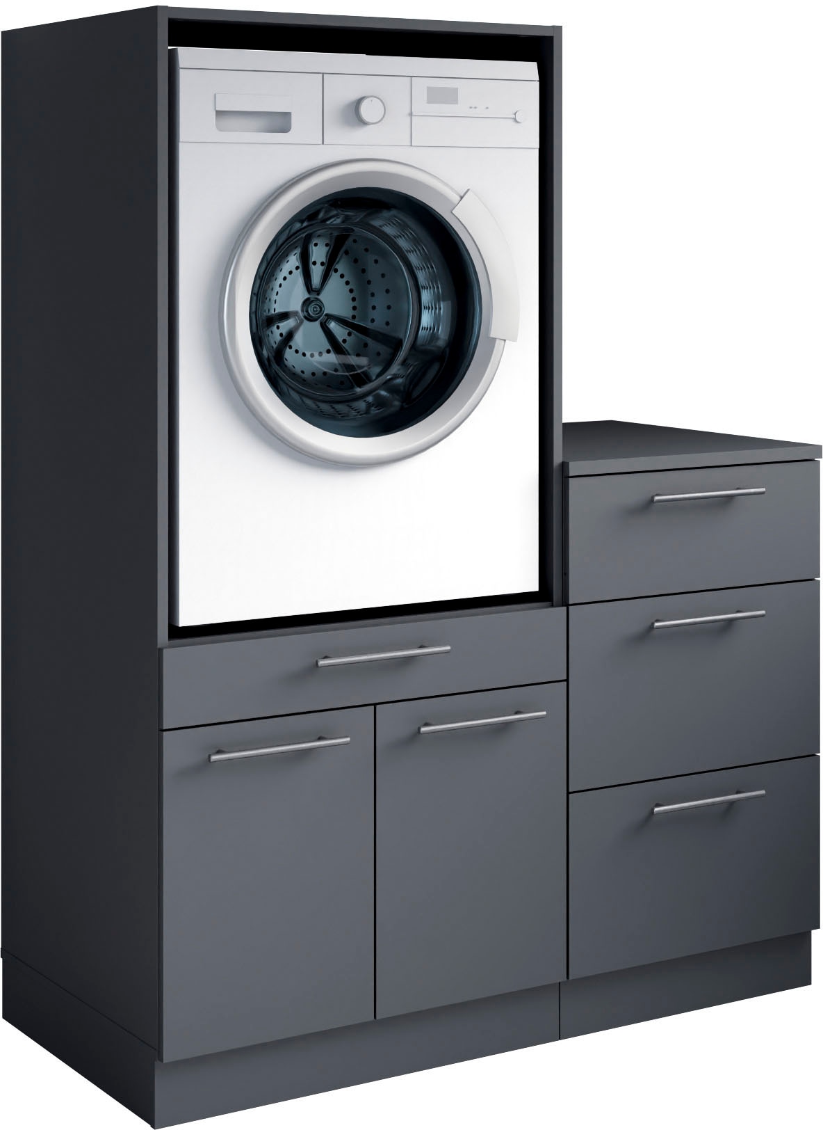 Mehrzweckschrank-Set LAUNDREEZY "Laundreezy, 2-tlg. Mehrzweckschrank-Set B/H/T 118/162/68 cm", anthrazit matt, B:118cm H:162cm T:68cm, Holzwerkstoff, Kastenmöbel-Sets, Breite 118 cm, Soft-Close-Funktion für Türen Image