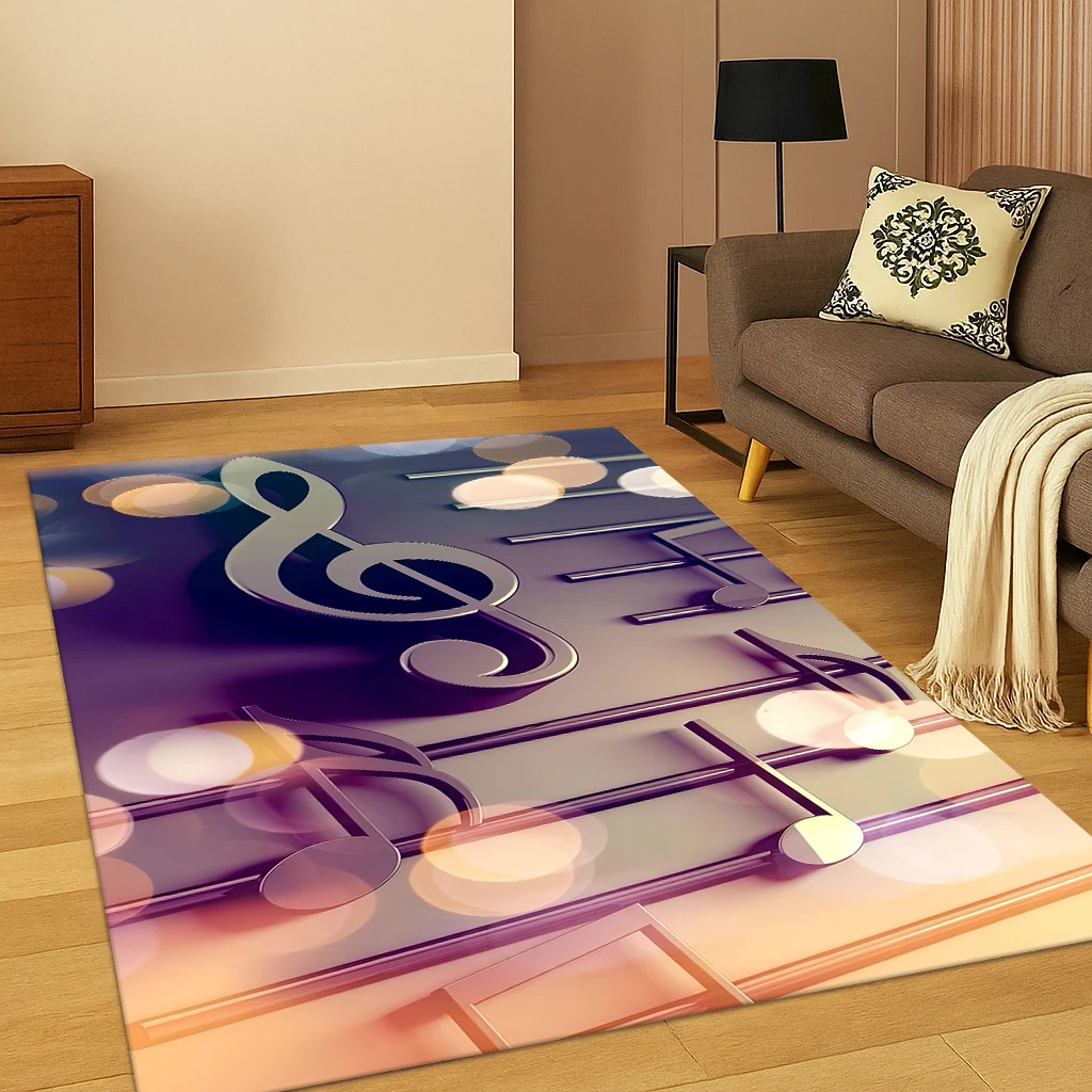 3D-Teppich mit Musiknoten, Kunst, Bodenmatte für Wohnzimmer, Sofa, Zuhause, Schlafzimmer, Fußmatte, Küche, Dekor, Spielzimmer, rutschfester Teppich, Geschenk Image