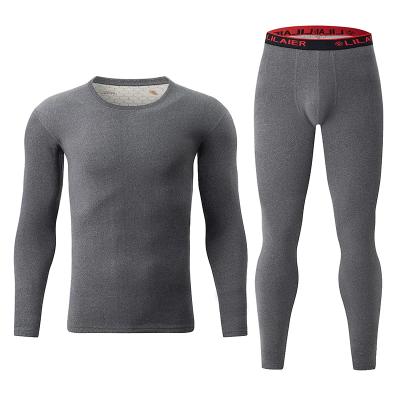 2-teiliger warmer Herrenanzug, einfarbig, Rundhalsausschnitt, Herbst und Winter, Jugend, dick und bequem, lässig, Übergröße, trendige Innenausstattung Image