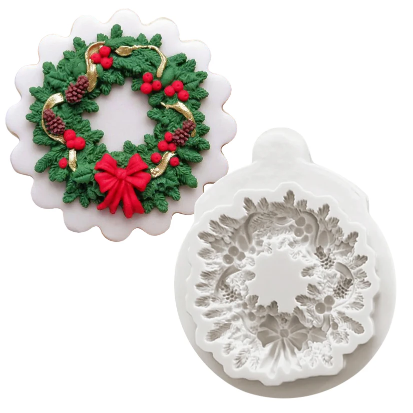 Christmas Wreath Silicone Cake Baking Mold Sugarcraft Chocolate Cupcake Resin Tools Fondant Cake Decorating Tools