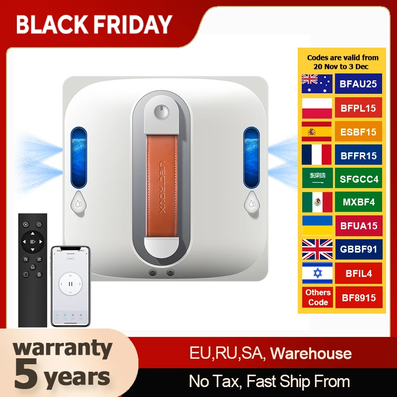 Fensterputzroboter Liectroux S11, 4-Wege-Wassersprühung, Glas-, Boden-, Wand- & Fliesenreiniger, Saugroboter für Fenster, intelligente Navigation, mehrfaches Sicherheitssystem, rahmenloses Design, Image