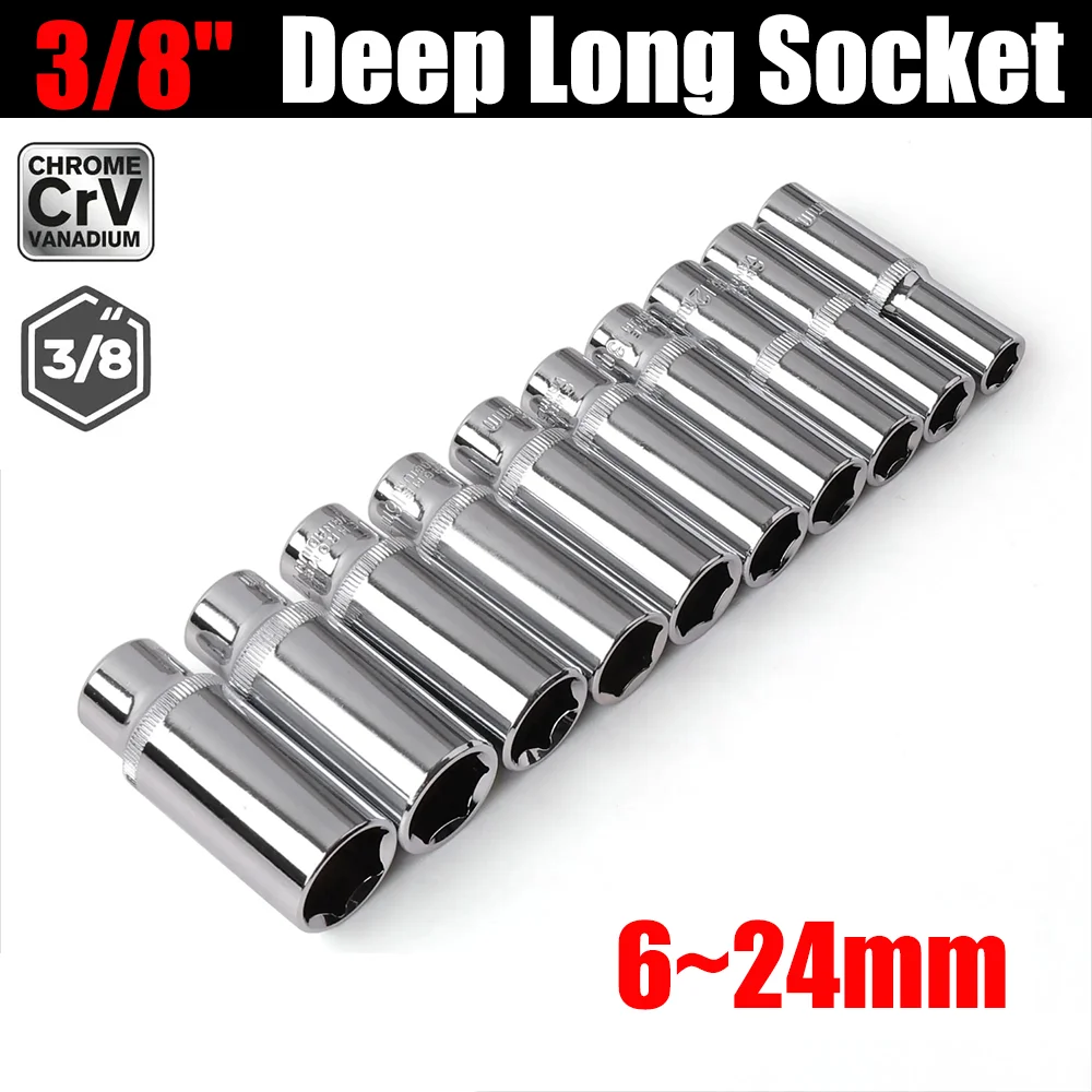 6-24mm 3/8 "entraînement Hex longue clé à douilles profondes tête CRV 6 points jeu de douilles pour clé dynamométrique clé à douille à cliquet