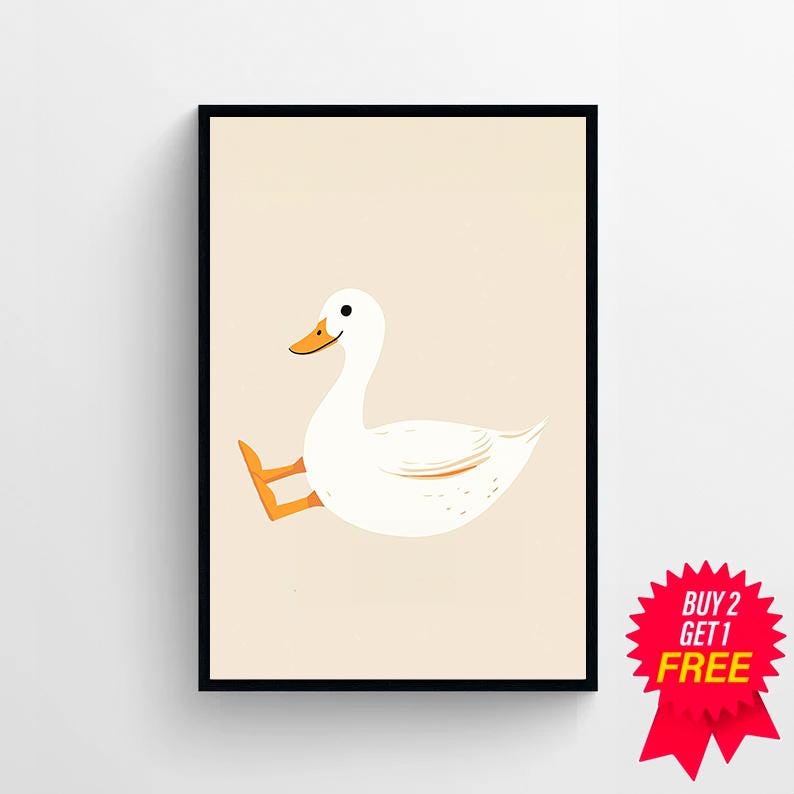 Silly Goose Wall Art, poster carino con oca, decorazione beige per la cameretta dei bambini, stampabile con animali da fattoria, cameretta per bambini