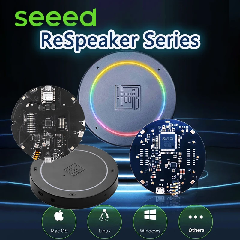 Seeed ReSpeaker Series Mic Array V3.0/USB Mic Array XVF3000 XMOS XVF3800 ESP32S3 AI-betrieben optional, 4-Mikrofon-Array für klare Stimme Image