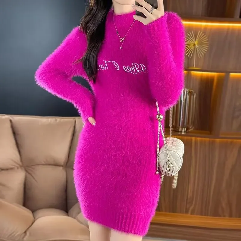 Mittellange Imitation Nerz Wolle warme Pullover Damen Oberbekleidung Herbst Winter neue Pullover Pullover Mantel koreanische lose Basis Pullover Image