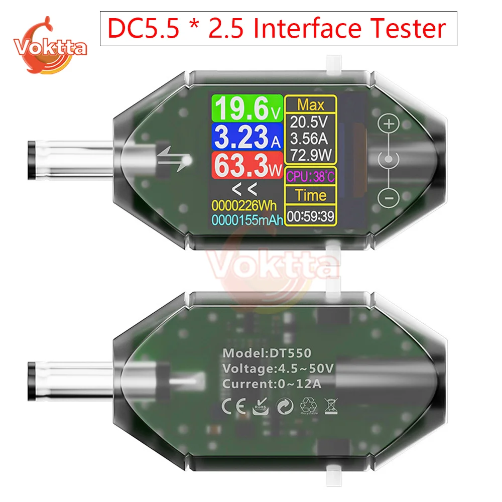 DT550 DC5,5 * 2,5 Schnittstellentester DC 4,5–50 V 0–12 A Hochpräziser Spannungsstromtester Digitalvoltmeter Amperemeter Leistungsmesser Image