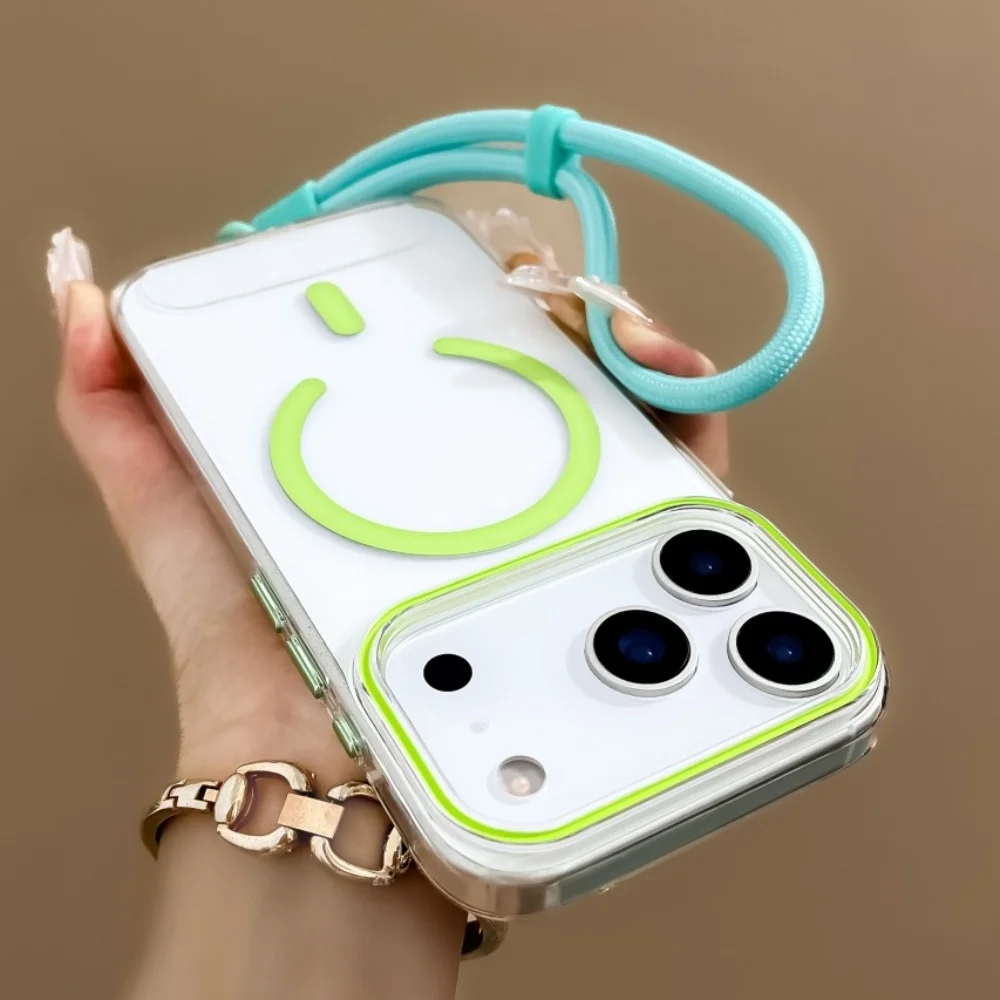 Luxus Handgelenk Strap Lanyard Magsafe Transparente Telefon Fall Für iPhone 17 Air 17 13 12 Pro Max 16 15 14 plus Magnetische Lade Fall Image