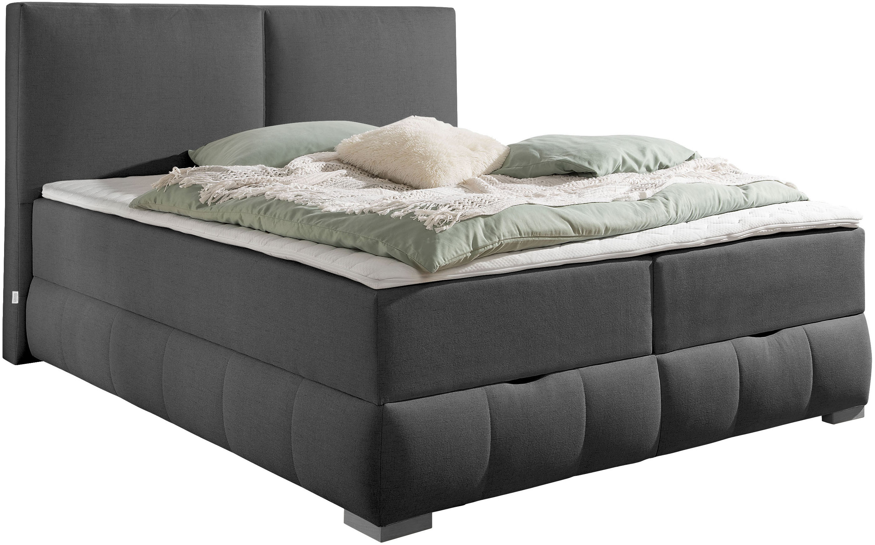 Boxbett OTTO HOME "Wehma", anthrazit, B:164cm L:224cm, Komplettbetten, Boxbett mit Bettkasten, ohne Kopfteil, inkl. Topper Image