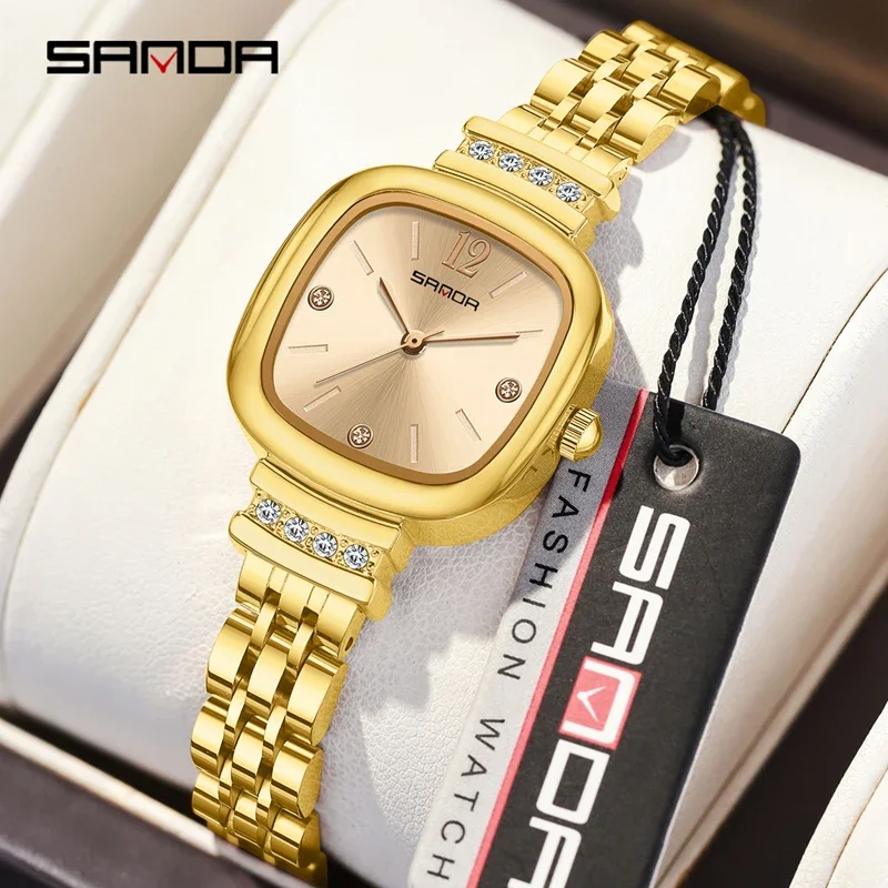 SANDA Marke Quarz Armbanduhren Mode Kleine Quadratische Damen Uhren Edelstahl Armband für Frauen Mode Luxus Geschenk Uhr Image