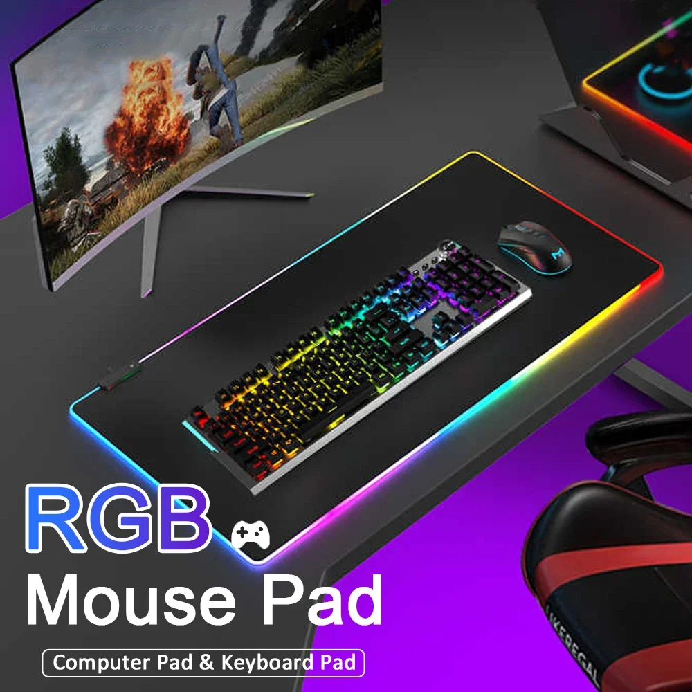 LED RGB Mousepad Keyboard Cover Desk-mat Waterproof Large Gaming Mouse Pad Multi-size Computer Gamer Esports Mouse Pad Backlit Image