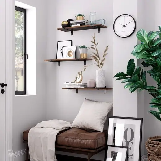 SONGMICS Wandregal, 2er Set, Schweberegal, dekorative Regale, Vintage, Holzoptik